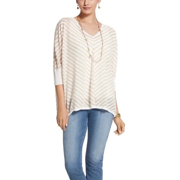 Chico's linen blend drop shoulder semi sheer striped pullover minimalist 8 - Picture 5 of 9